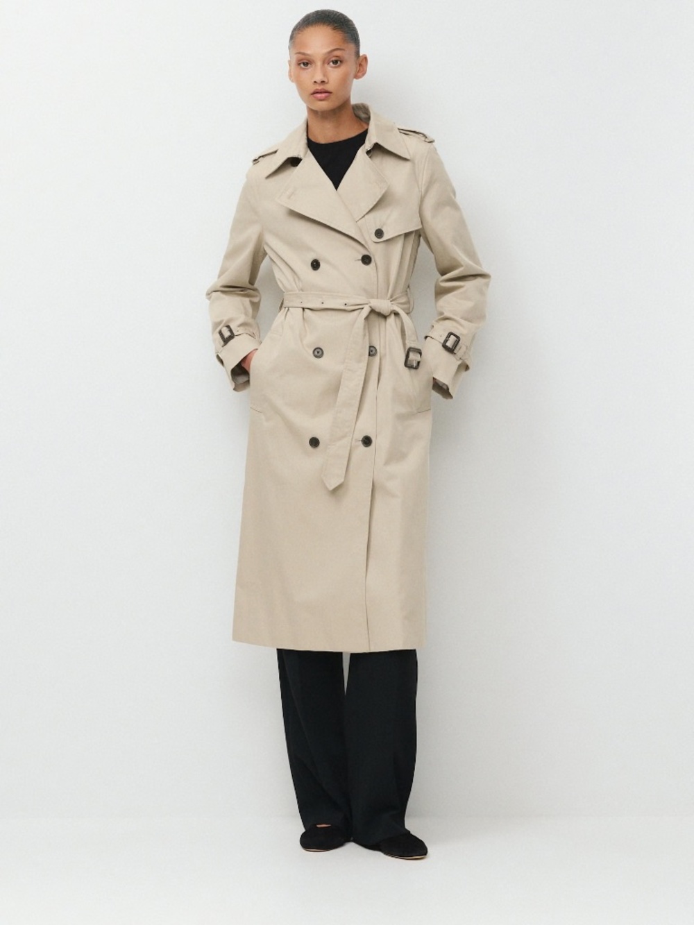 Aritzia The Finch Trench Coat - City Twill (Long, Marcona Beige, Large)